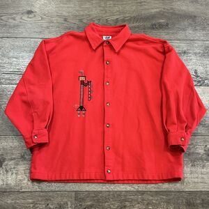 Vintage 90s 4Fun Originals Heavy Red Native American Graphic Button Up Large